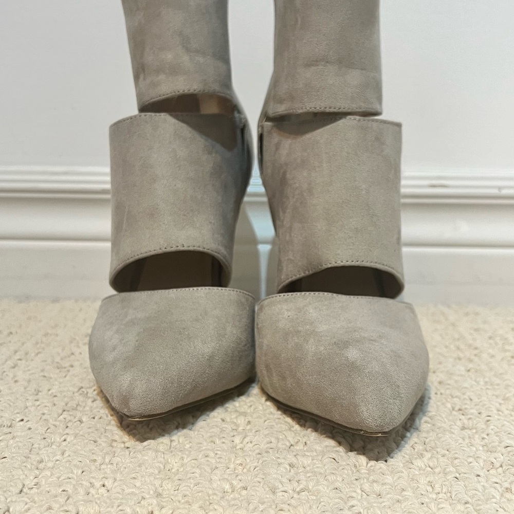 Pointed Toe Beige Pointer Toe Heeled Boots - Picture 2 of 7